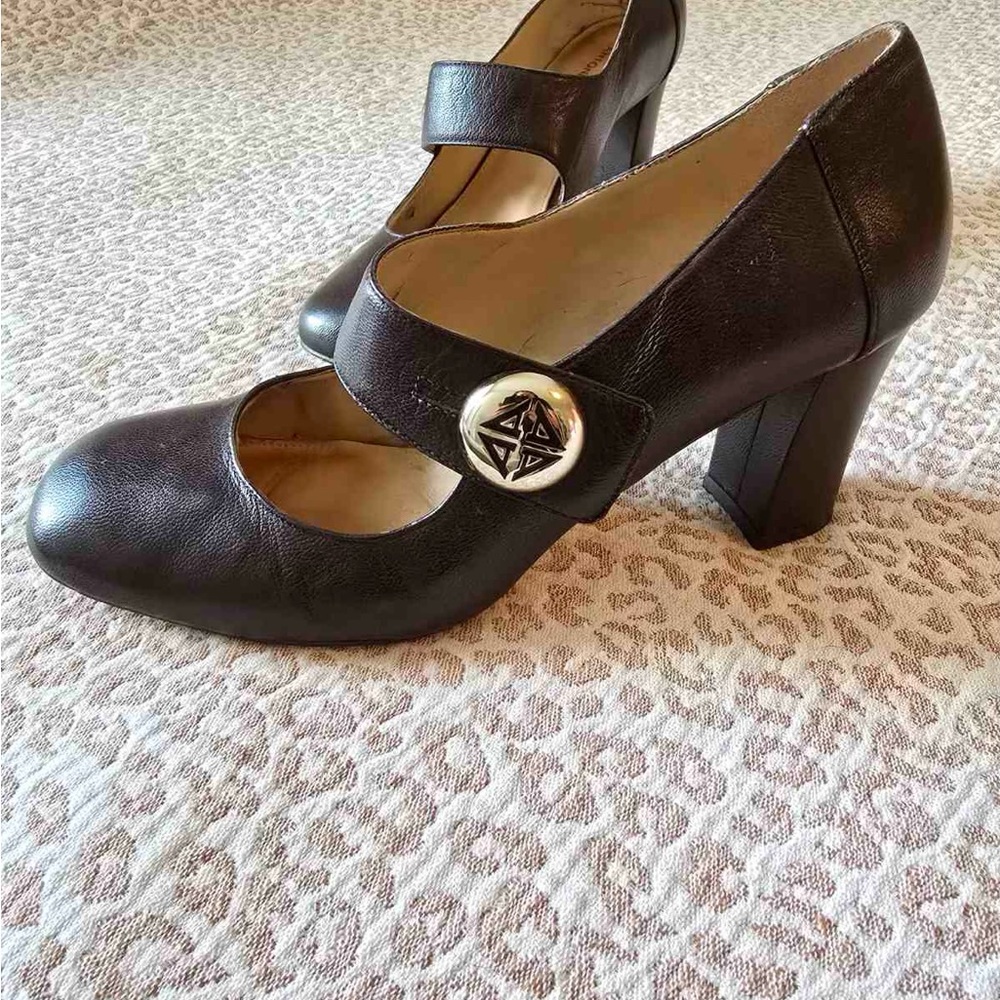 ANTONIO MELANI Black Mary Jane Heels with Chunky Heel
